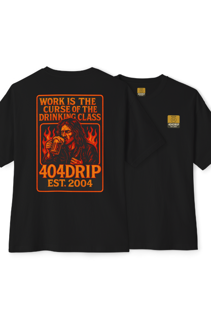 "Work Is The Curse Of The Drinking Class" Graphic Unisex Oversized Boxy Tee